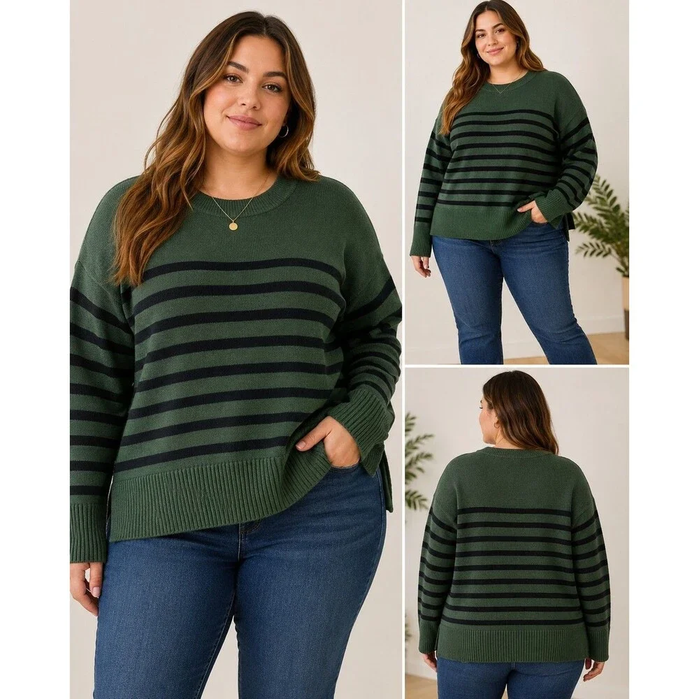 Philosophy Woman Green & Black Striped Knit Sweater – Women's 2X